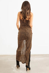 Animal Print Shiny Cut-Out Wrap Midi Dress